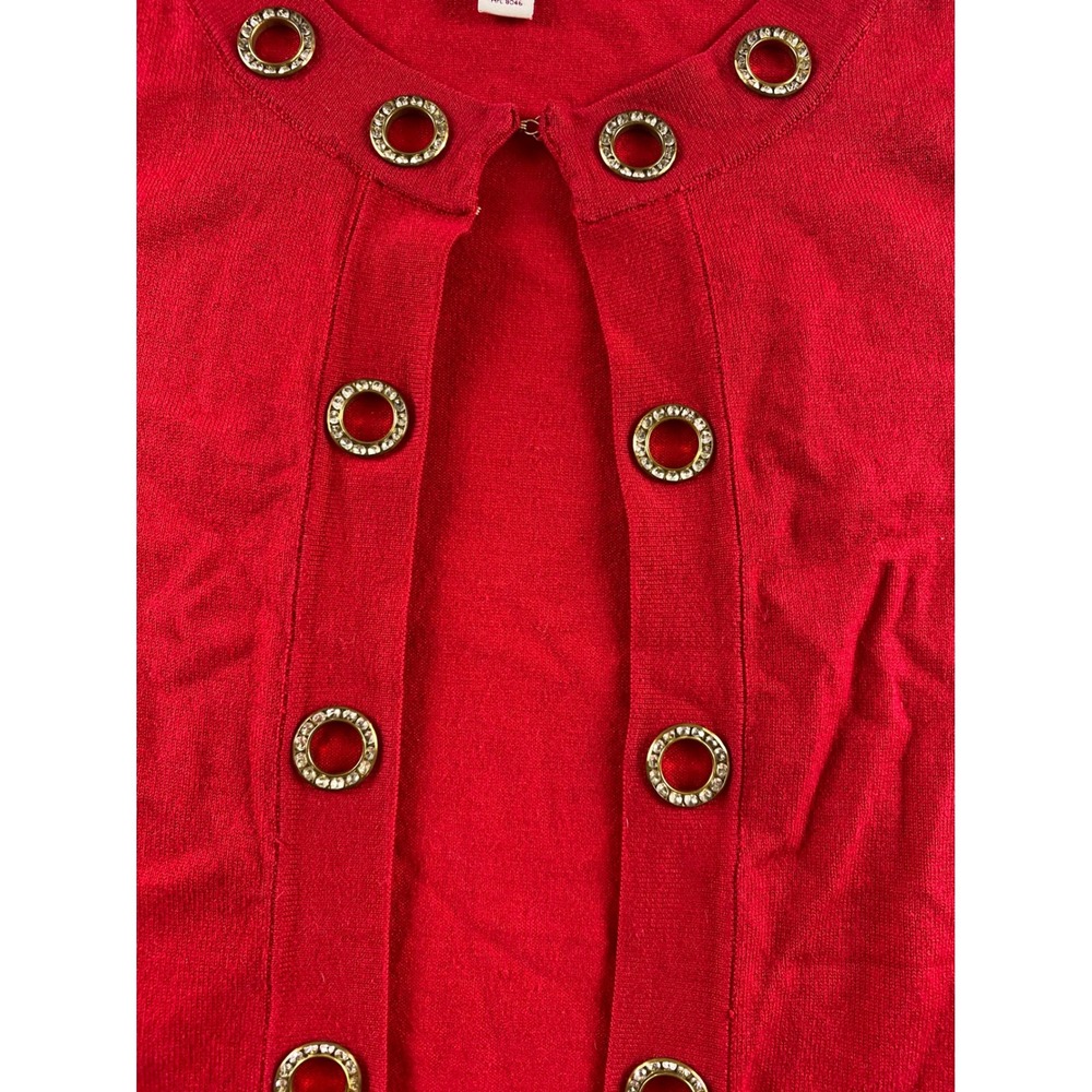 JM Collection Petite Red Rhinestone Grommet Open Front Cardigan Sweater P/P - Picture 6 of 14